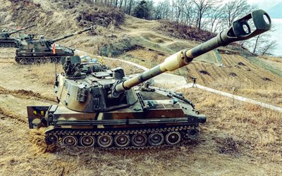 k55, 4k, ウクライナ軍, 韓国の自走榴弾砲, m109a2, nato, 榴弾砲, rokmc, 榴弾砲の写真, 砲兵, k55榴弾砲
