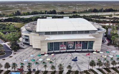FLA Live Arena, 4k, top view, National Car Rental Center, NHL, Florida Panthers stadium, Office Depot Center, BankAtlantic Center, Sunrise, Florida, hockey, USA, Florida Panthers