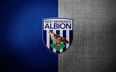 West Bromwich Albion badge, 4k, blue white fabric background, EFL Championship, West Bromwich Albion logo, West Bromwich Albion emblem, sports logo, english football club, West Bromwich Albion, soccer, football, West Bromwich Albion FC
