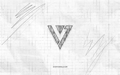 Seventeen sketch logo, 4K, checkered paper background, Seventeen black logo, K-pop, logo sketches, Seventeen logo, pencil drawing, Seventeen