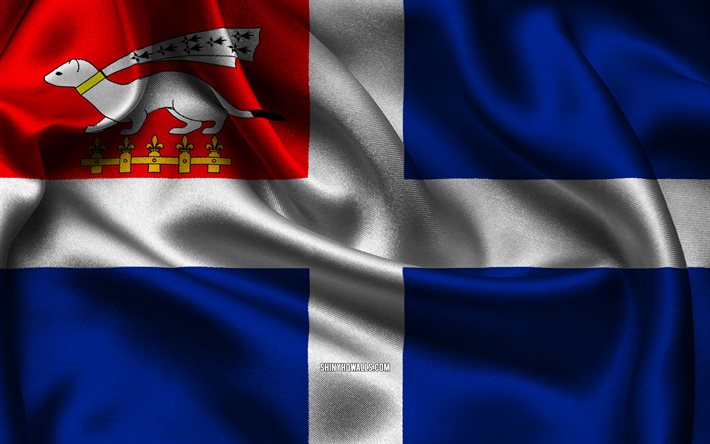 bandeira de saint-malo, 4k, cidades francesas, bandeiras de cetim, dia de saint-malo, bandeiras de cetim onduladas, cidades da frança, saint-malo, frança