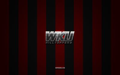 Western Kentucky Hilltoppers logo, American football team, NCAA, red black carbon background, Western Kentucky Hilltoppers emblem, American football, Western Kentucky Hilltoppers, USA, Western Kentucky Hilltoppers silver metal logo