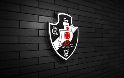 logotipo 3d vasco da gama, 4k, pared de ladrillo negro, serie b brasileña, fútbol, ​​club de fútbol brasileño, logotipo vasco da gama, emblema vasco da gama, ​​vasco da gama, logotipo deportivo, vasco da gama fc