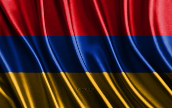 علم أرمينيا, 4k, أعلام الحرير ثلاثية الأبعاد, بلدان آسيا, يوم أرمينيا, موجات النسيج ثلاثية الأبعاد, العلم الأرمني, أعلام حرير متموجة, الدول الآسيوية, الرموز الوطنية الأرمنية, أرمينيا, آسيا