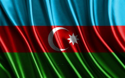 azerbaycan bayrağı, 4k, ipek 3d bayraklar, asya ülkeleri, azerbaycan günü, 3d kumaş dalgaları, ipek dalgalı bayraklar, azerbay