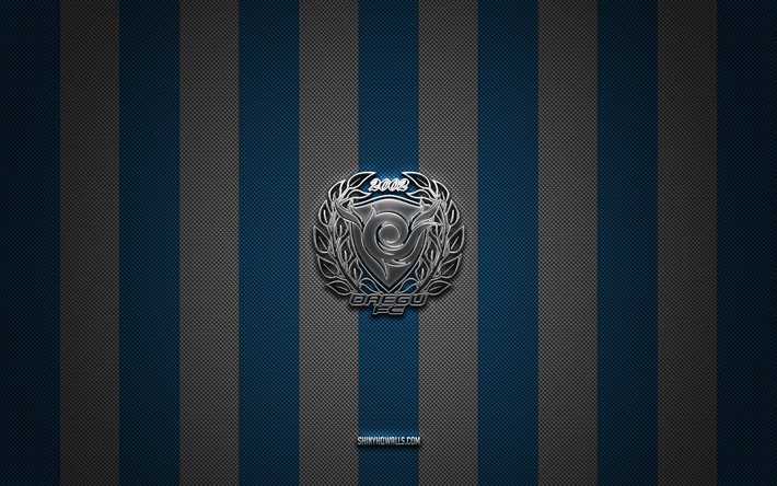 daegu fc logo, südkoreanischer fußballverein, k league 1, blue white carbon hintergrund, daegu fc emblem, fußball, daegu fc, südkorea, daegu fc silver metal logo