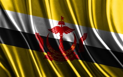 flag of brunei, 4k, silk 3d flags, pays of asia, day of brunei, 3d tissu waves, brunei flag, silk wavy flags, asian pays, brunei national symbols, brunei, asie