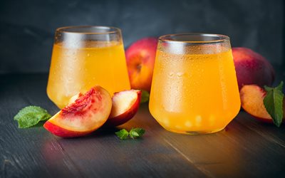 jugo de durazno, 4k, jugo de fruta, jugo de naranja, gafas de jugo de durazno, duraznos, frutas, jugo