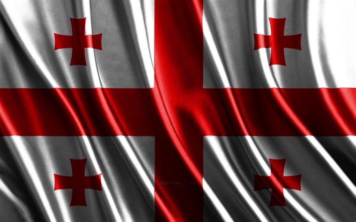 조지아의 깃발, 4k, 실크 3d 깃발, 아시아 국가, 조지아의 날, 3d 패브릭 파, 그루지야 깃발, 실크 파도 깃발, 조지아 깃발, 그루지야의 국가 상징, 그루지야, 아시아