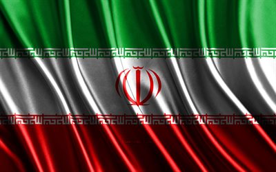flag d iran, 4k, drapeaux 3d de soie, pays d asie, jour d iran, vagues de tissu 3d, drapeau iranien, drapeau ondulé en soie, pays asiatiques, symboles nationaux iraniens, iran, asie