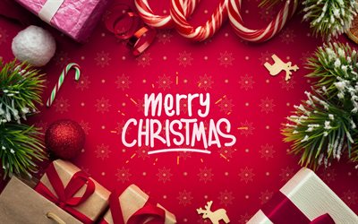 Merry Christmas, 4k, xmas frames, purple christmas backgrounds, christmas decorations, Happy New Year, xmas decorations
