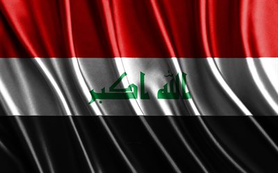 bandiera di iraq, 4k, bandiere 3d di seta, paesi dell asia, giorno dell iraq, onde in tessuto 3d, bandiera irachena, bandiere ondulate di seta, paesi asiatici, simboli nazionali iracheni, iraq, asia