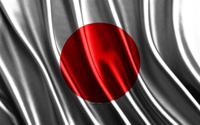 bandeira do japão, 4k, bandeiras 3d de seda, países da ásia, dia do japão, ondas de tecido 3d, bandeira japonesa, bandeiras onduladas de seda, países asiáticos, símbolos nacionais japoneses, japão, ásia