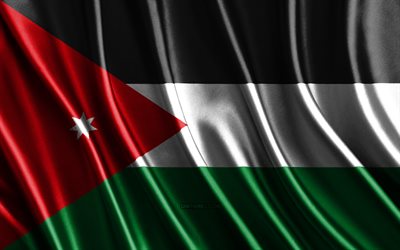 bandiera di giordania, 4k, bandiere 3d di seta, paesi dell asia, giorno della giordania, onde di tessuto 3d, bandiera jordan, bandiere ondulate di seta, paesi asiatici, simboli nazionali della giordania, giordania, asia