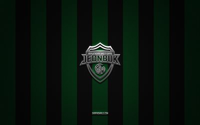 jeonbuk hyundai motors logo, south coréen football club, k league 1, green carbon background, jeonbuk hyundai motors emblem, football, jeonbuk hyundai motors, corée du sud, jeonbuk hyundai motors silver metal logo