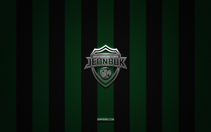 jeonbuk hyundai motors logo, clube de futebol sul -coreano, k liga 1, antecedentes de carbono verde, jeonbuk hyundai motors emblem, futebol, jeonbuk hyundai motors, coréia do sul, jeonbuk hyundai motors silver metal logo