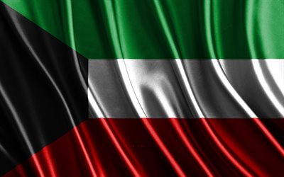 쿠웨이트 깃발, 4k, 실크 3d 깃발, 아시아 국가, 쿠웨이트의 날, 3d 패브릭 파, 실크 파도 깃발, kuwaiti 국가 상징, 쿠웨이트, 아시아
