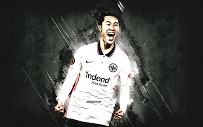 daichi kamada, eintracht frankfurt, jogador de futebol japonês, retrato, fundo branco, futebol, bundesliga, alemanha
