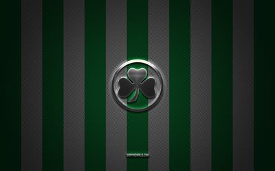 greuther futh logo, allemand football club, 2 bundesliga, fond de carbone blanc vert, greuther emblème, football, greuther furth, allemagne, greuther furt silver metal logo