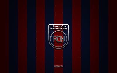fc heidenheim logo, alman futbol kulübü, 2 bundesliga, mavi kırmızı karbon arka plan, fc heidenheim amblemi, futbol, ​​fc heidenheim, almanya, fc heidenheim silver metal logosu
