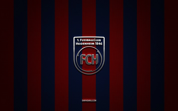 fc heidenheim logo, alman futbol kulübü, 2 bundesliga, mavi kırmızı karbon arka plan, fc heidenheim amblemi, futbol, ​​fc heidenheim, almanya, fc heidenheim silver metal logosu