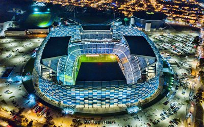 4k, estadio cuauhtemoc, vista aérea, estádio de futebol mexicano, club puebla stadium, puebla fc stadium, puebla city, méxico, noite, puebla fc