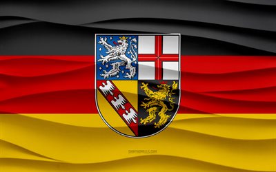 4k, サーランドの旗, 3d wavesプラスターの背景, サーランドフラッグ, 3dウェーブテクスチャ, ドイツの国家シンボル, サーランドの日, ドイツ州, 3d saarland flag, サーランド, ドイツ