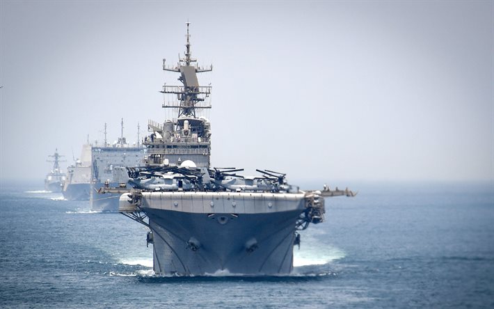 4k, uss bataan, lhd-5, 미 해군, 미국 수륙 양용 폭행 선박, wasp 클래스, 미국 군함, 미국 해군, 미국, 바다에있는 uss bataan