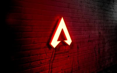 Apex Legends neon logo, 4k, red brickwall, grunge art, creative, games brands, logo on wire, Apex Legends red logo, Apex Legends logo, artwork, Apex Legends