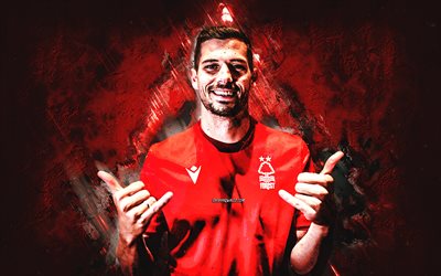 Remo Freuler, Nottingham Forest FC, portrait, swiss football player, midfielder, red stone background, Premier league, football, England