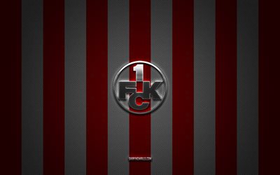 1 fc kaiserslauternロゴ, ドイツのフットボールクラブ, 2ブンデスリーガ, 赤い白い炭素の背景, 1 fc kaiserslauternエンブレム, フットボール, 1 fc kaiserslautern, ドイツ, 1 fc kaiserslautern silver metal logo