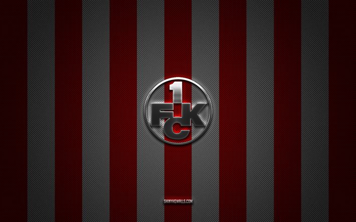 1 logo fc kaiserslautern, club di calcio tedesco, 2 bundesliga, background di carbonio bianco rosso, 1 fc kaiserslautern emblem, calcio, 1 fc kaiserslautern, germania, 1 fc kaiserslautern silver metal logo