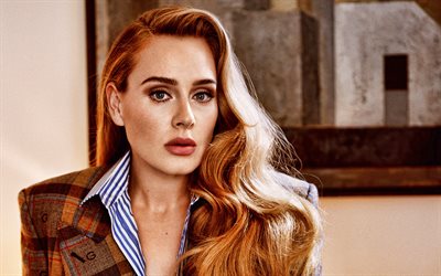 4k, Adele, portrait, British singer, photoshoot, brown jacket, makeup, 2022, world star, popular singers, Adele Laurie Blue Adkins
