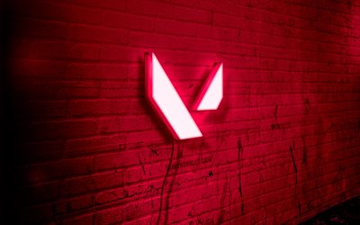 Valorant neon logo, 4k, purple brickwall, grunge art, creative, logo on wire, Valorant purple logo, Valorant logo, artwork, Valorant