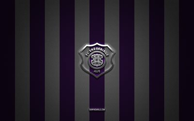 fc erzgebirge aue logo, deutscher fußballverein, 2 bundesliga, purple white carbon hintergrund, fc erzgebirge au emblem, fußball, fc erzgebirge au