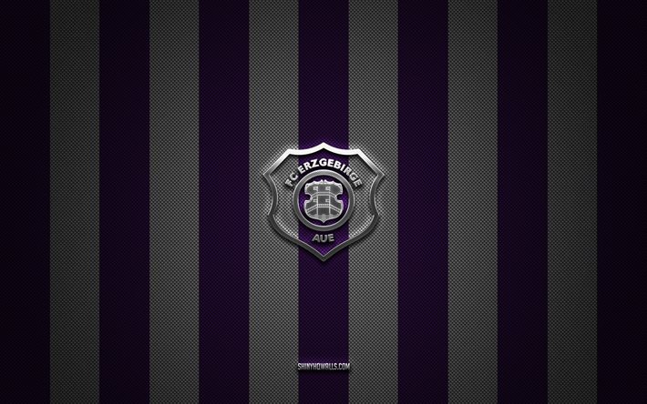 fc erzgebirge aue logo, allemand club de football, 2 bundesliga, fond de carbone blanc violet, fc erzgebirge aue emblem, football, fc erzgebirge aue, allemagne, fc erzgebirge aue silver metal logo