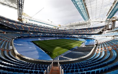 santiago bernabeu à l intérieur, 4k, 2022, tribunes, stades espagnols, stade du real madrid, stands, stades de foot
