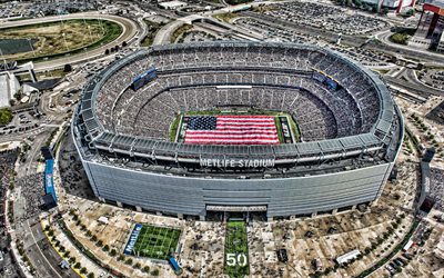 4k, metlife stadium, american football stadium, nfl, aerial view, new york jets stadium, american football, new jersey, usa, new york jets, usa flag, new york giants
