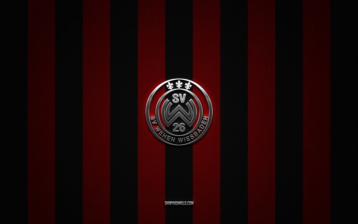 sv wehen wiesbaden logo, allemand club de football, 2 bundesliga, red black carbon fteal