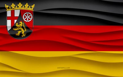 4k, Flag of Rhineland-Palatinate, 3d waves plaster background, Rhineland-Palatinate flag, 3d waves texture, German national symbols, Day of Rhineland-Palatinate, State of Germany, Rhineland-Palatinate, Germany