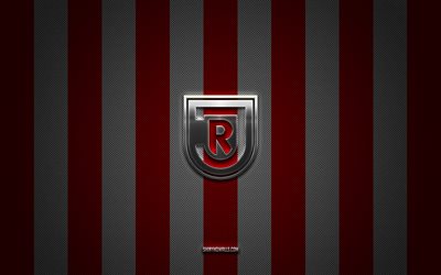 ssv jahn regensburgのロゴ, ドイツのフットボールクラブ, 2ブンデスリーガ, 赤い白い炭素の背景, ssv jahn regensburg emblem, フットボール, ssv jahn regensburg, ドイツ, ssv jahn regensburg silver metal logo