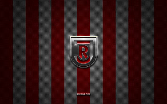 ssv jahn regensburg logosu, alman futbol kulübü, 2 bundesliga, kırmızı beyaz karbon arka plan, ssv jahn regensburg amblemi, futbol, ​​ssv jahn regensburg, almanya, ssv jahn regensburg gümüş metal logosu
