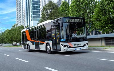 iveco streetway, 4k, 道, 2022バス, 白いバス, 乗客輸送, 2022 iveco streetway, hdr, 助手席, iveco