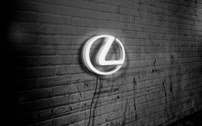 lexus neon logosu, 4k, black brickwall, grunge sanat, yaratıcı, otomobil markaları, logo on wire, lexus beyaz logosu, lexus logosu, sanat, lexus
