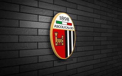 Ascoli Calcio 1898 3D logo, 4K, black brickwall, Serie B, soccer, italian football club, Ascoli Calcio 1898 logo, Ascoli Calcio 1898 emblem, football, Ascoli Calcio 1898, sports logo, Ascoli Calcio 1898 FC