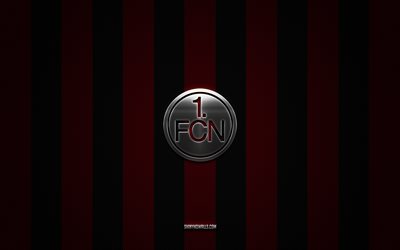 fc nurnberg logo, deutscher fußballverein, 2 bundesliga, red black carbon hintergrund, fc nurnberg emblem, fußball, fc nurnberg, deutschland, fc nurnberg silver metal logo