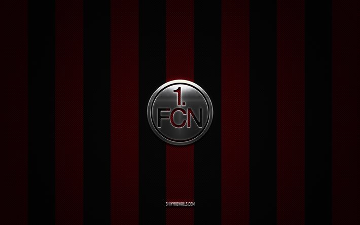 fc nurnbergロゴ, ドイツのフットボールクラブ, 2ブンデスリーガ, 赤いブラックカーボンの背景, fc nurnberg emblem, フットボール, fc nurnberg, ドイツ, fc nurnberg silver metal logo