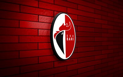 Bari FC 3D logo, 4K, red brickwall, Serie A, soccer, italian football club, Bari FC logo, Bari FC emblem, football, SSC Bari, sports logo, Bari FC