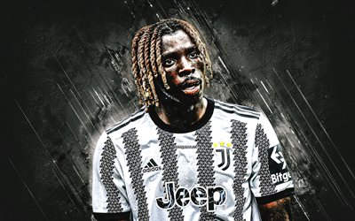 Moise Kean, Juventus FC, italian footballer, white stone background, Kean Juve, Serie A, Italy, football