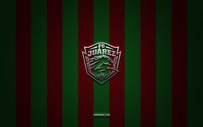 fc juarez logo, mexican football club, liga mx, red green carbon background, fc juarez emblem, football, fc juarez, mexico, fc juarez silver metal logo